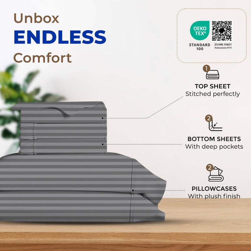 THREAD SPREAD 100% Egyptian Cotton Sheets Full Size - 600 Thread Count Sheets 4 PC 16" Deep Pocket Full Size Sheets Set, High Thread Count Soft Cooling Sateen Weave Hotel Luxury Sheets Set - Dark Grey - Image 3